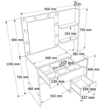 Uvero Sminkbord 69,4x135x40 cm - Vit - Möbler - Bord