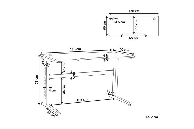 VANDUSER Gamingbord 120 cm med LED-belysning Svart - Svart/Svart - Gamingbord & datorbord - Bord