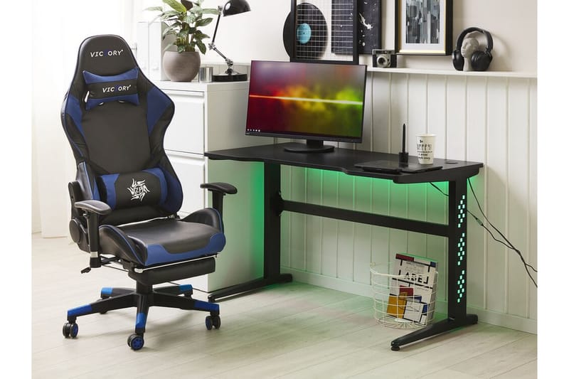 VANDUSER Gamingbord 120 cm med LED-belysning Svart - Svart/Svart - Gamingbord & datorbord - Bord