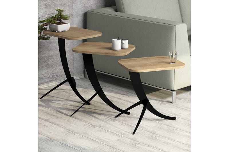 VARRED Satsbord 45 cm 3 Bord Brun/Svart - Brun - Möbler - Bord