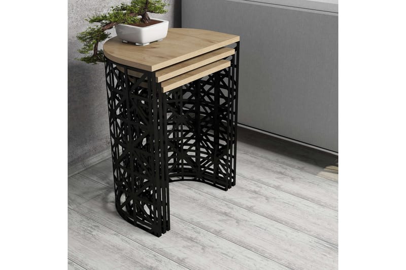 VARRED Satsbord 46 cm Halvcirkel 3 Bord Ljus Natur/Svart - Möbler - Bord