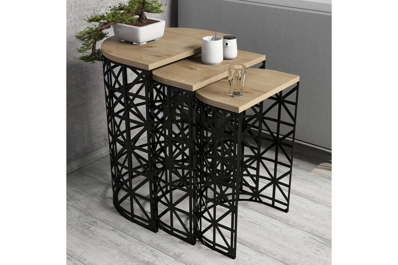 VARRED Satsbord 46 cm Halvcirkel 3 Bord Ljus Natur/Svart - Möbler - Bord