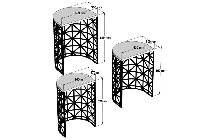 VARRED Satsbord 46 cm Halvcirkel 3 Bord Vit/Svart - Möbler - Bord