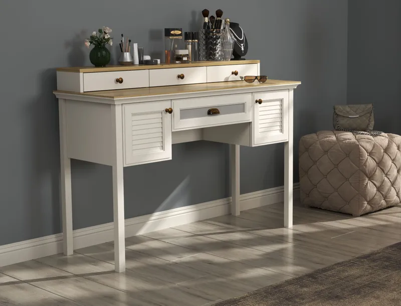 Virena Sminkbord 132 cm - Crème, ek, grå - Möbler - Bord