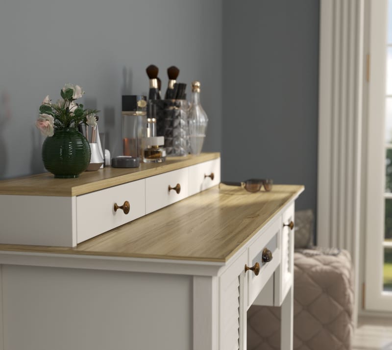 Virena Sminkbord 132 cm - Crème, ek, grå - Möbler - Bord