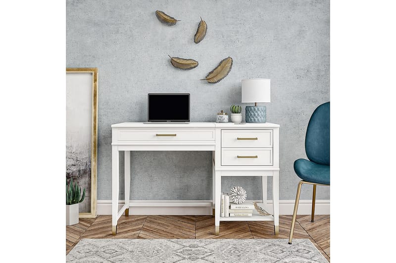 WESTERLEIGH Skrivbord 116 cm Höj- och sänkbar 3 Lådor Vit - CosmoLiving - Möbler - Bord