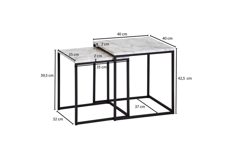 Yaisha Satsbord 40 cm Marmormönster 2 Bord - Vit/svart - Möbler - Bord