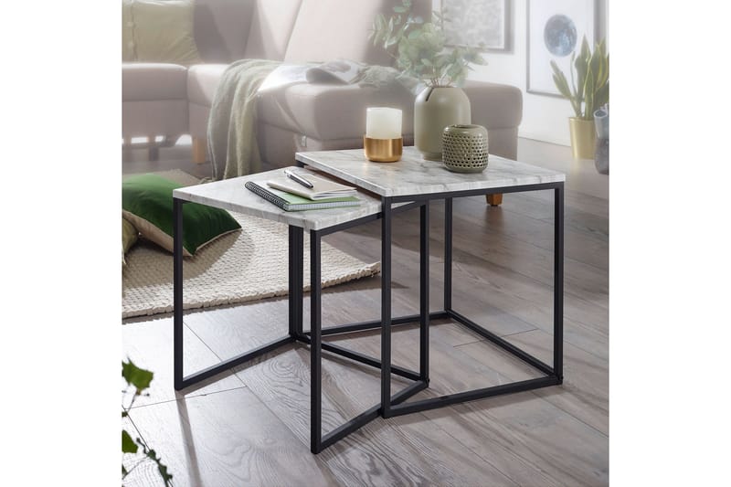 Yaisha Satsbord 40 cm Marmormönster 2 Bord - Vit/svart - Möbler - Bord