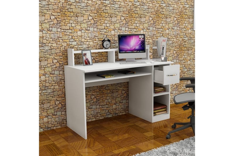 Yemisen Skrivbord 120 cm med Förvaring Låda + Hyllor - Vit - Möbler - Bord