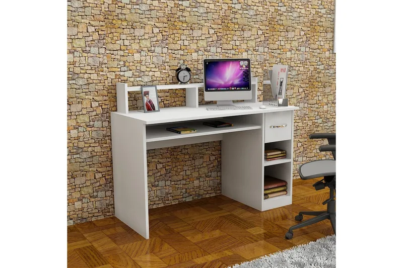Yemisen Skrivbord 120 cm med Förvaring Låda + Hyllor - Vit - Möbler - Bord