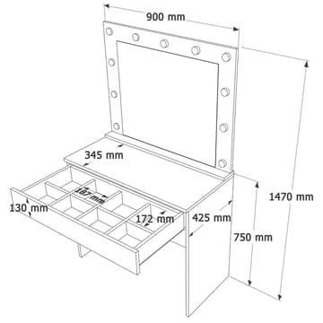 Yoren Sminkbord 80x147x42,5 cm - Vit - Möbler - Bord