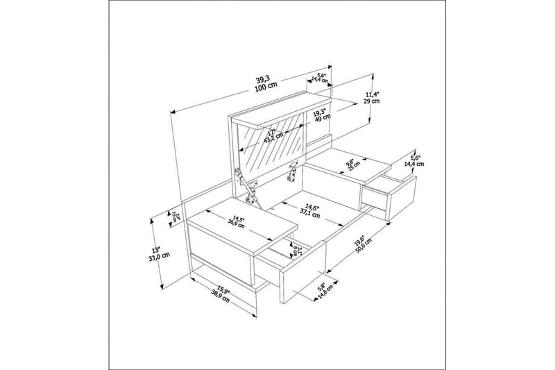 Zenn Sminkbord 100 cm - Antracit - Möbler - Bord