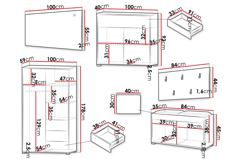 Agawal Hallmöbelset - Brun - Möbler - Hall & entré - Möbelset för hall & entré