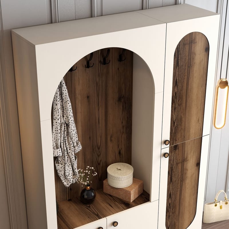 Ayleid Hallmöbel 200 cm - Kräm / Valnöt - Möbler - Hall & entré - Möbelset för hall & entré