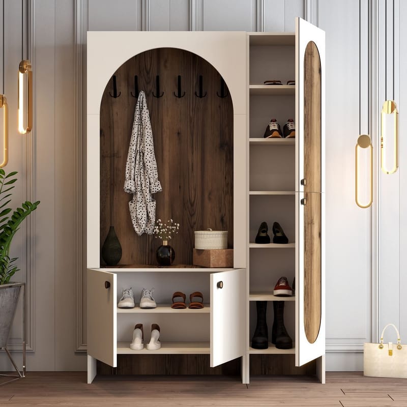 Ayleid Hallmöbel 200 cm - Kräm / Valnöt - Möbler - Hall & entré - Möbelset för hall & entré