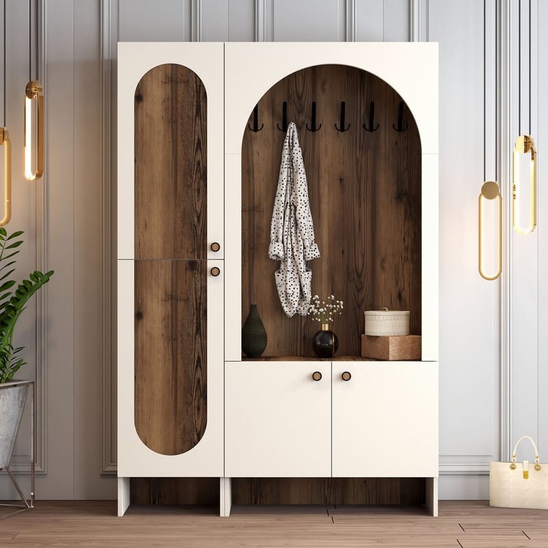 Ayleid Hallmöbel 200 cm - Kräm / Valnöt - Möbler - Hall & entré - Möbelset för hall & entré