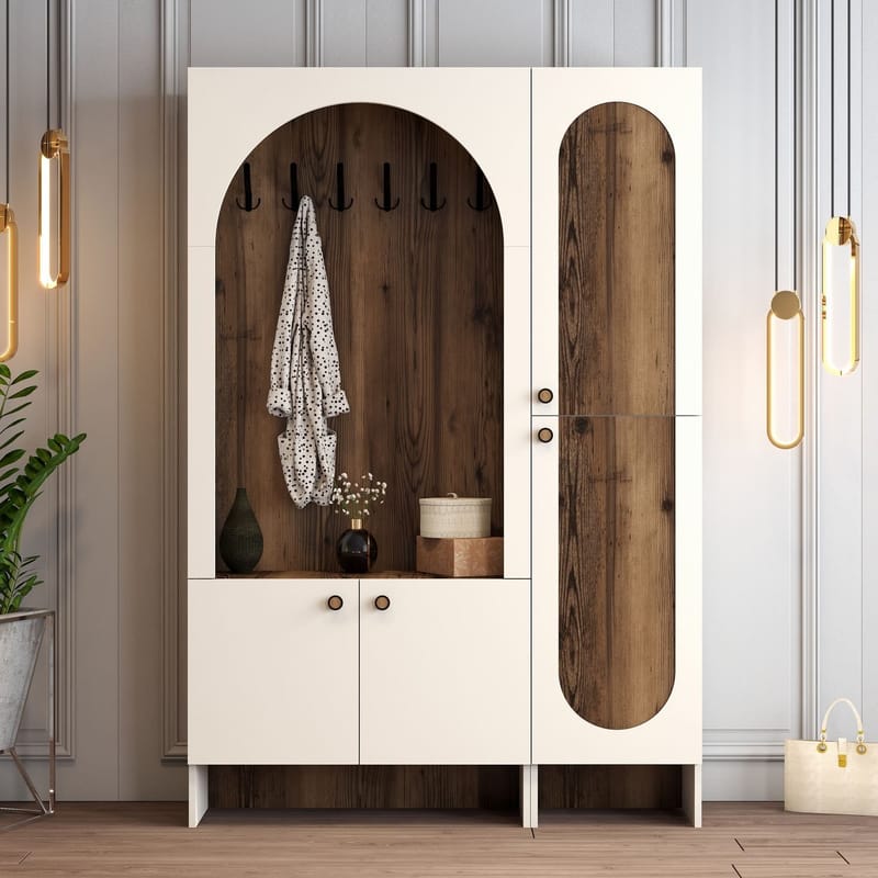 Ayleid Hallmöbel 200 cm - Kräm / Valnöt - Möbler - Hall & entré - Möbelset för hall & entré