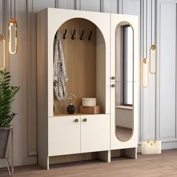 Ayleid Hallmöbel med spegel 200 cm - Kräm / Ek - Möbler - Hall & entré - Möbelset för hall & entré