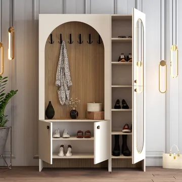 Ayleid Hallmöbel med spegel 200 cm - Kräm / Ek - Möbler - Hall & entré - Möbelset för hall & entré