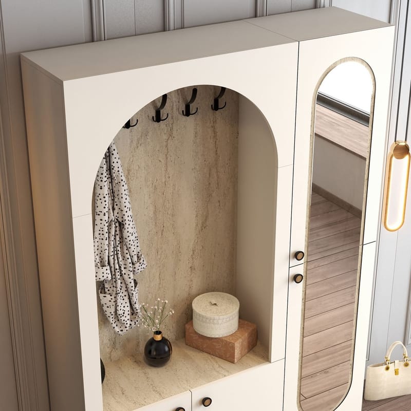 Ayleid Hallmöbel med spegel 200 cm - Kräm / Travertin - Möbler - Hall & entré - Möbelset för hall & entré