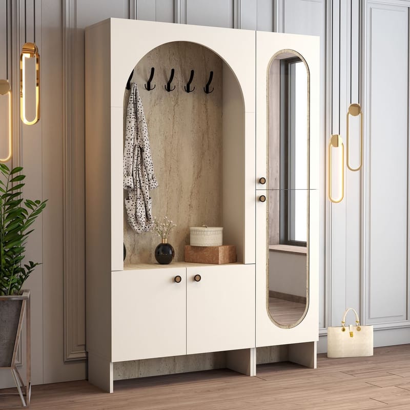 Ayleid Hallmöbel med spegel 200 cm - Kräm / Travertin - Möbler - Hall & entré - Möbelset för hall & entré