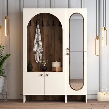 Ayleid Hallmöbel med spegel 200 cm - Kräm / Valnöt - Möbler - Hall & entré - Möbelset för hall & entré