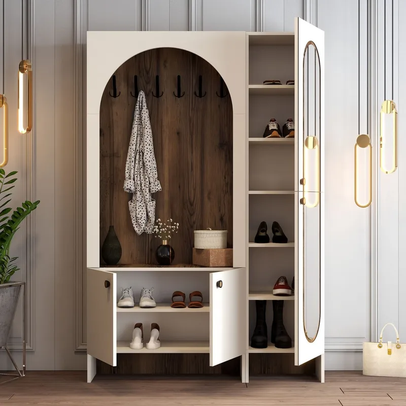Ayleid Hallmöbel med spegel 200 cm - Kräm / Valnöt - Möbler - Hall & entré - Möbelset för hall & entré
