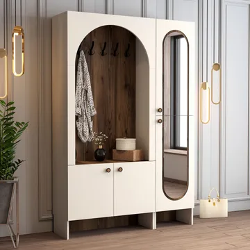 Ayleid Hallmöbel med spegel 200 cm - Kräm / Valnöt - Möbler - Hall & entré - Möbelset för hall & entré