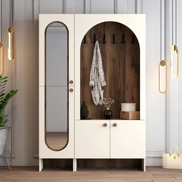 Ayleid Hallmöbel med spegel 200 cm - Kräm / Valnöt - Möbler - Hall & entré - Möbelset för hall & entré