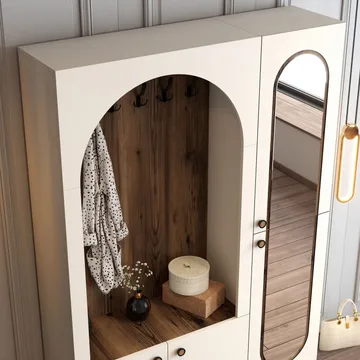 Ayleid Hallmöbel med spegel 200 cm - Kräm / Valnöt - Möbler - Hall & entré - Möbelset för hall & entré