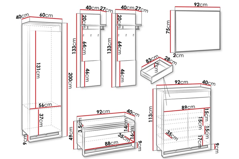 Dorana Hallmöbelset - Brun/Svart - Möbler - Hall & entré - Möbelset för hall & entré