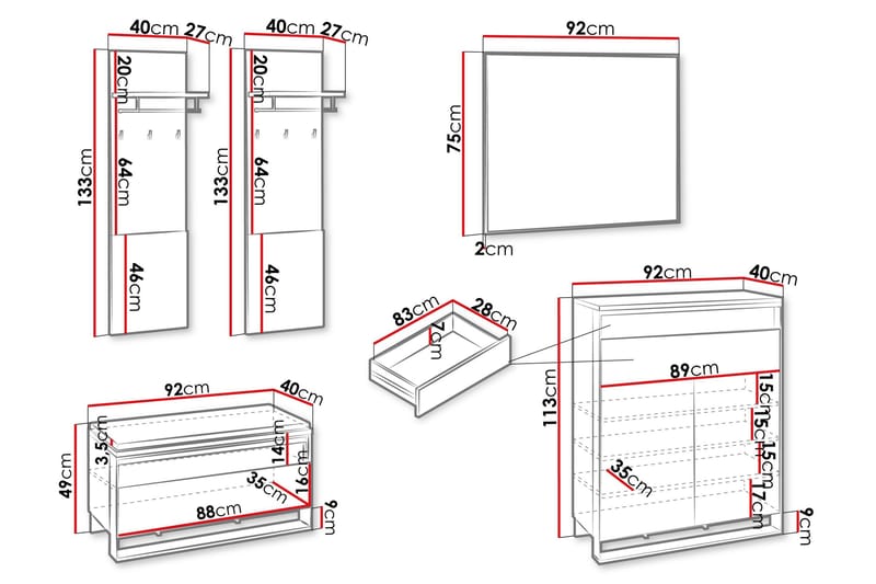 Dorana Hallmöbelset - Brun/Svart - Möbler - Hall & entré - Möbelset för hall & entré