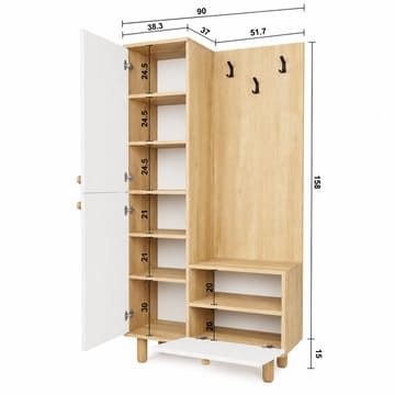 Faylen Hallmöbel 90x173x37 cm - Vit och ek - Möbler - Hall & entré - Möbelset för hall & entré