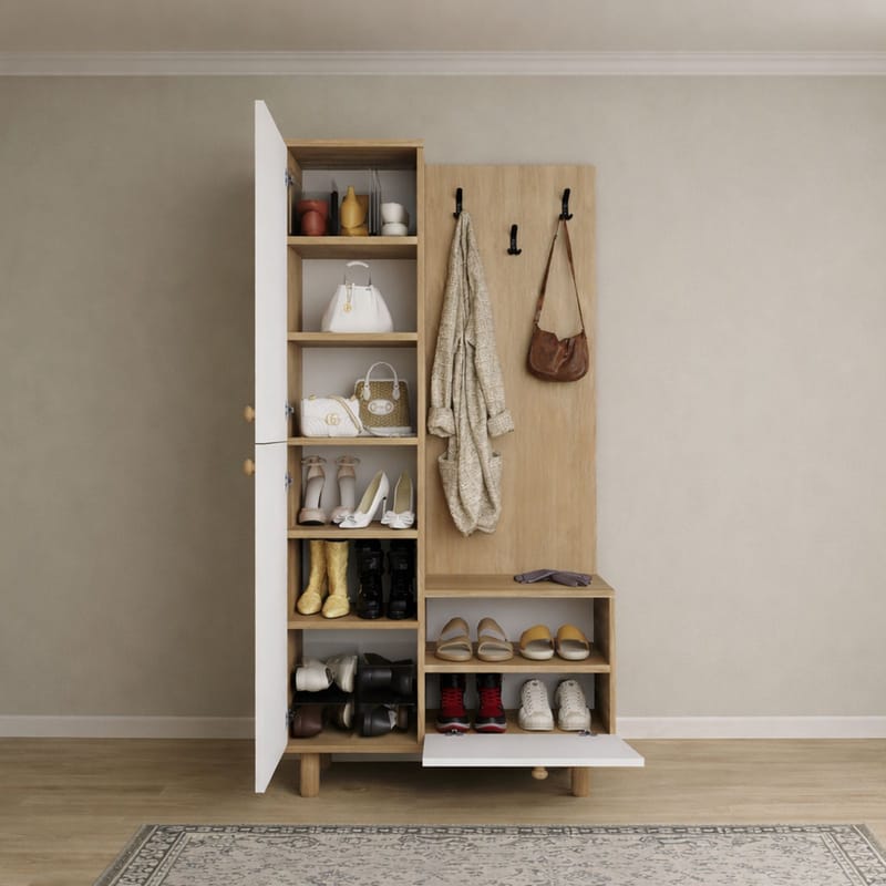 Faylen Hallmöbel 90x173x37 cm - Vit och ek - Möbler - Hall & entré - Möbelset för hall & entré