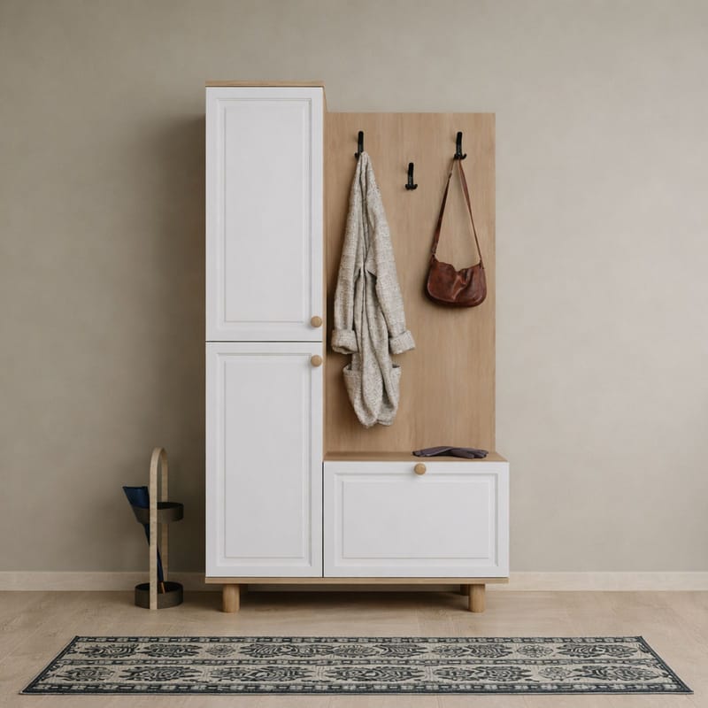 Faylen Hallmöbel 90x173x37 cm - Vit och ek - Möbler - Hall & entré - Möbelset för hall & entré