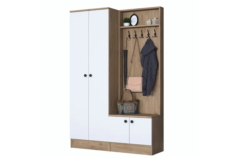 Hooda Hallmöbelset Vit/Brun - Hanah Home - Möbler - Hall & entré - Möbelset för hall & entré