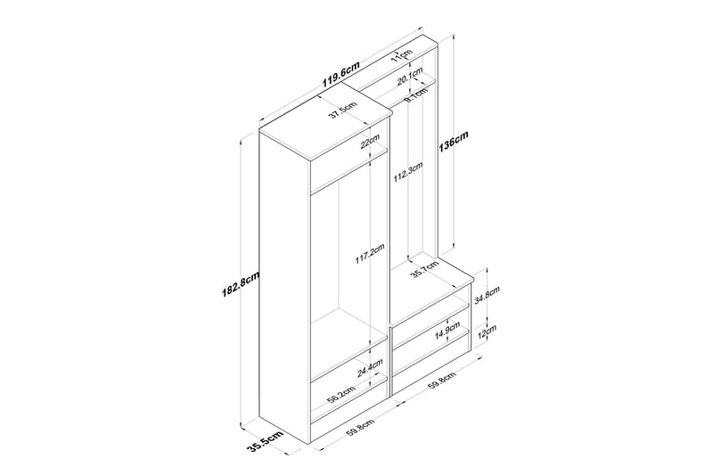 Hooda Hallmöbelset Vit/Brun - Hanah Home - Möbler - Hall & entré - Möbelset för hall & entré
