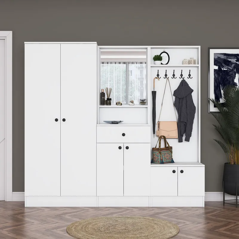 Jornes Hallställ 199,4x182,2x37,5 cm - Vit - Möbler - Hall & entré - Möbelset för hall & entré