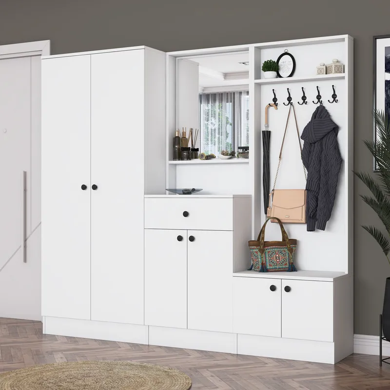 Jornes Hallställ 199,4x182,2x37,5 cm - Vit - Möbler - Hall & entré - Möbelset för hall & entré