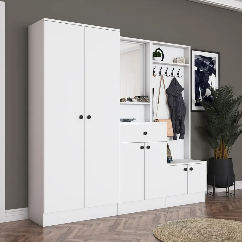 Jornes Hallställ 199,4x182,2x37,5 cm - Vit - Möbler - Hall & entré - Möbelset för hall & entré