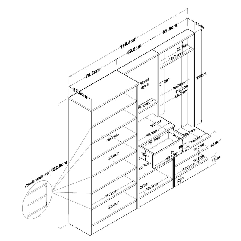 Jornes Hallställ 199,4x182,2x37,5 cm - Vit - Möbler - Hall & entré - Möbelset för hall & entré