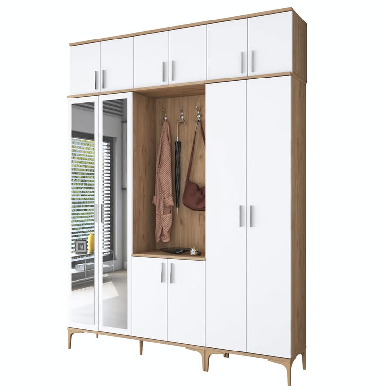 Kalvik Hallställ 180x240x37,5 cm - Valnöt och vit - Möbler - Hall & entré - Möbelset för hall & entré