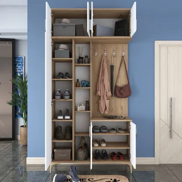Keldan Hallställ 120x240x37,5 cm - Valnöt och vit - Möbler - Hall & entré - Möbelset för hall & entré