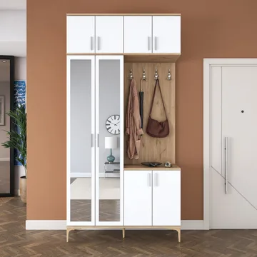 Keldan Hallställ 120x240x37,5 cm - Valnöt och vit - Möbler - Hall & entré - Möbelset för hall & entré