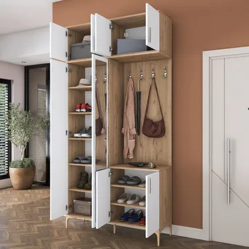 Keldan Hallställ 120x240x37,5 cm - Valnöt och vit - Möbler - Hall & entré - Möbelset för hall & entré