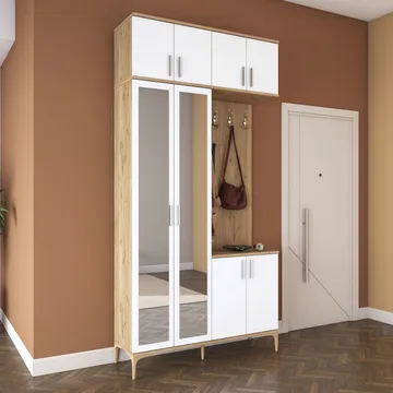 Keldan Hallställ 120x240x37,5 cm - Valnöt och vit - Möbler - Hall & entré - Möbelset för hall & entré