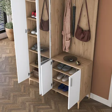 Keldan Hallställ 120x240x37,5 cm - Valnöt och vit - Möbler - Hall & entré - Möbelset för hall & entré