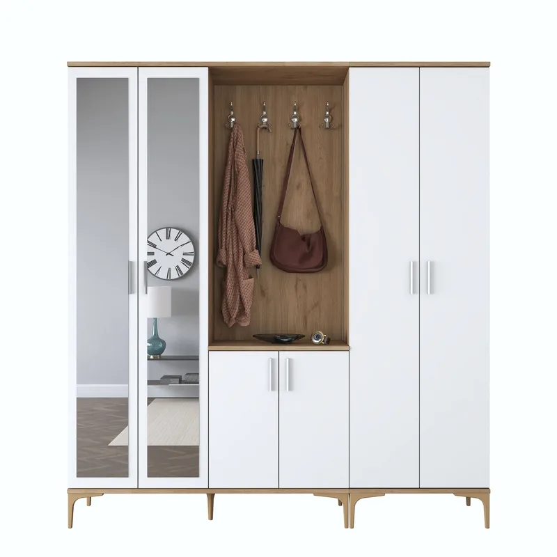 Matlerd Hallställ 180x198,6x37,5 cm - Valnöt och vit - Möbler - Hall & entré - Möbelset för hall & entré
