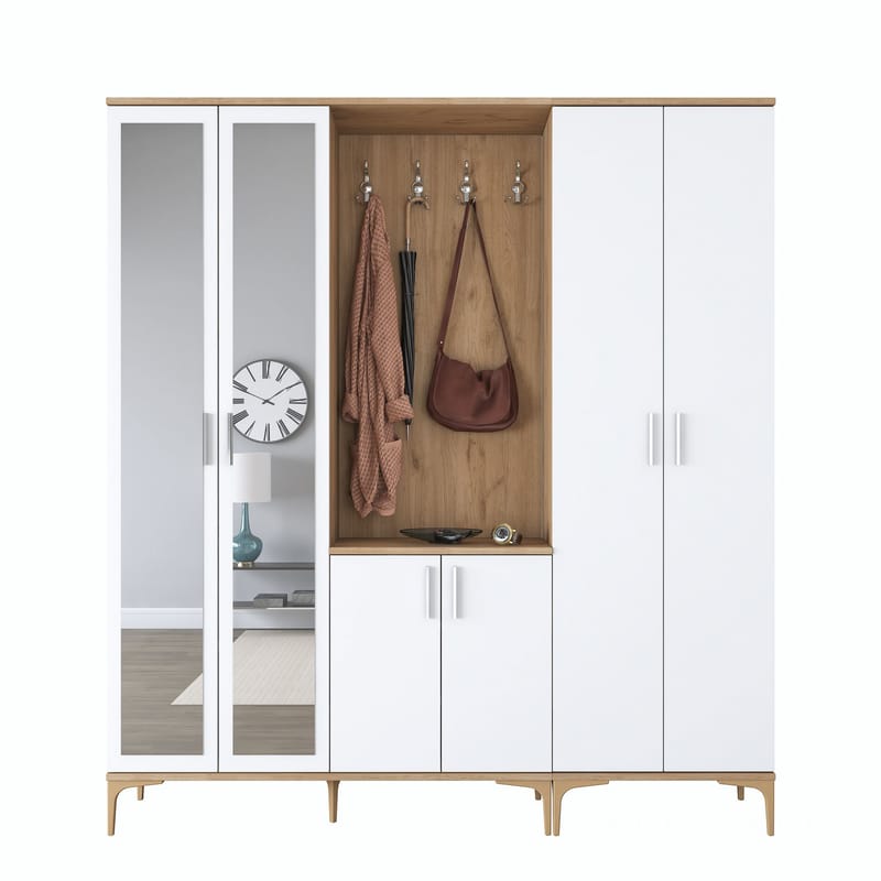 Matlerd Hallställ 180x198,6x37,5 cm - Valnöt och vit - Möbler - Hall & entré - Möbelset för hall & entré