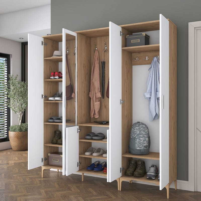 Matlerd Hallställ 180x198,6x37,5 cm - Valnöt och vit - Möbler - Hall & entré - Möbelset för hall & entré
